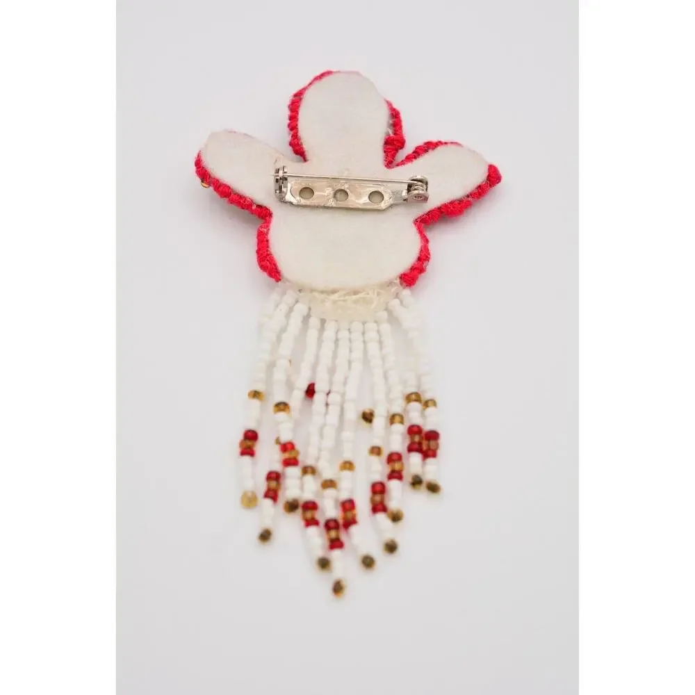 Vintage Angel Pin Brooch Beaded Dangle Fringe Fabric Christmas 1990s BinAT